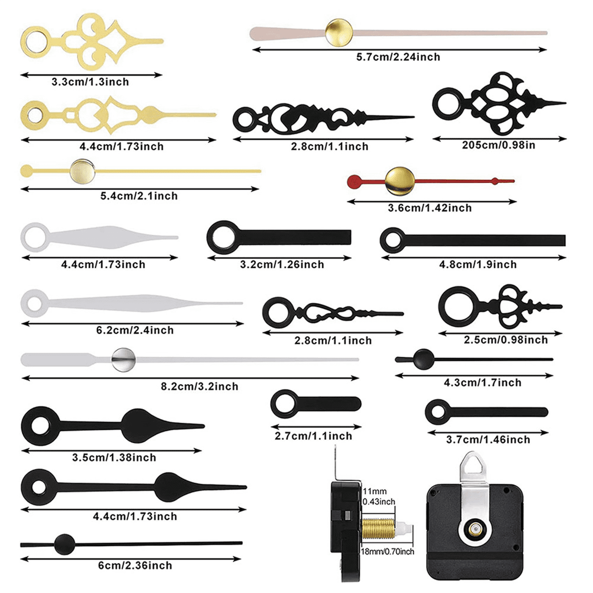 20 Pcs Clock Movement Mechanism Parts Silence Quartz DIY Wall Clock with 28 Different Pairs Clock Hands Replacement Kit