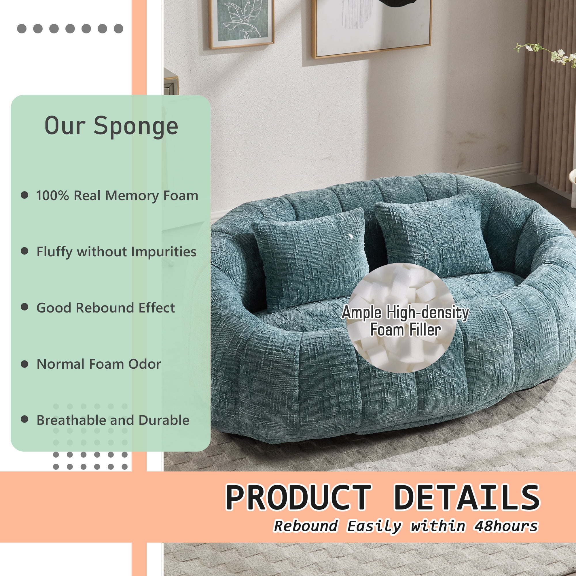 MOONMISS Chenille Loveseat Size Durable Chenille Fabric High Back Loveseat-Teal