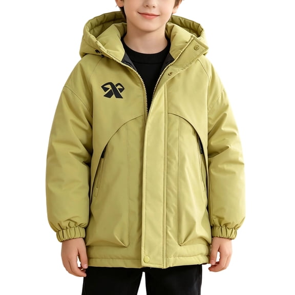 XYAIYT Kids Hooded Jacket Windproof Boys Stand Collar Padded Puffer Coat Thickened Winter Warm Outerwear for Girls