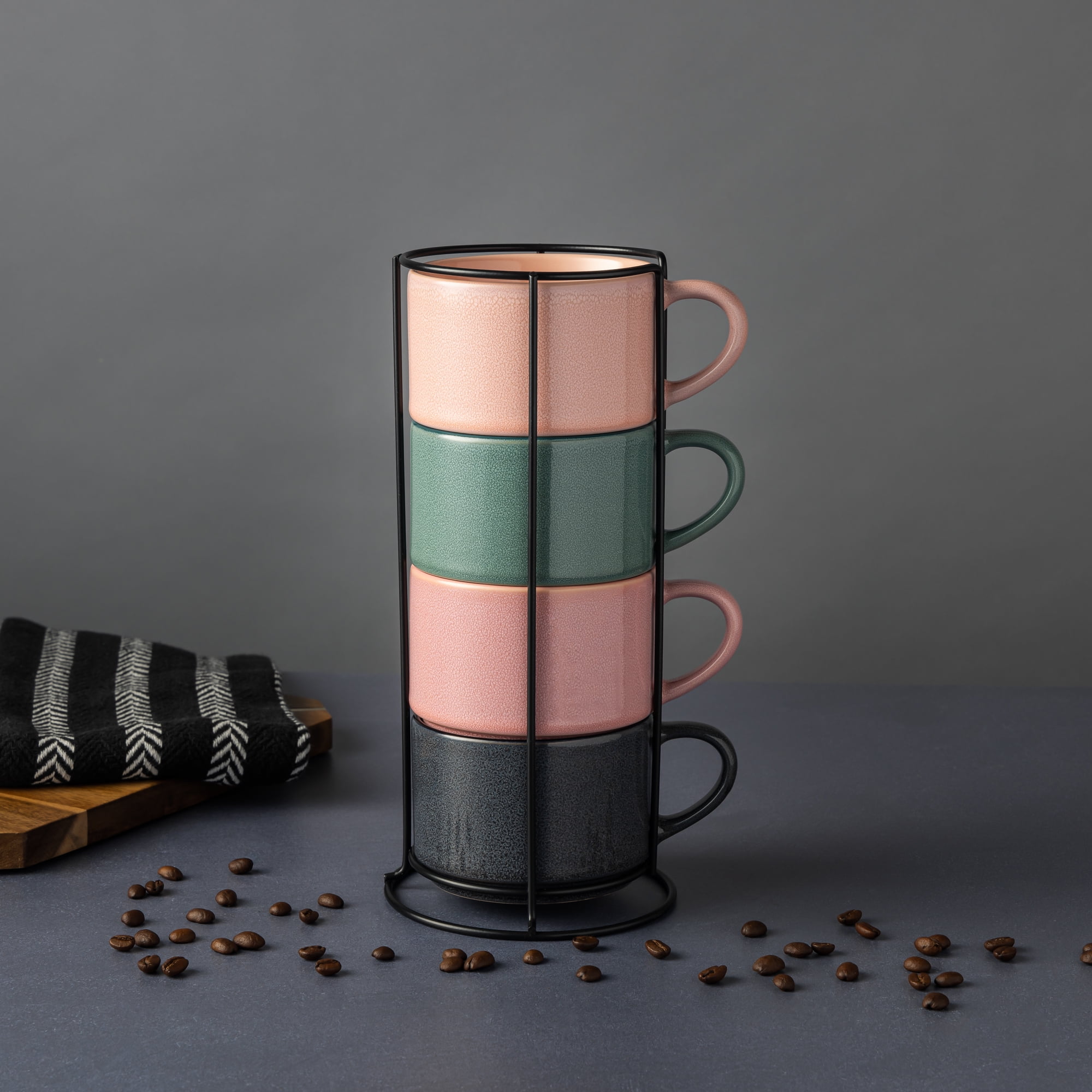 Lot de 4 tasses empilables Thyme & Table, mélange de couleurs réactives, 325 ml, grès