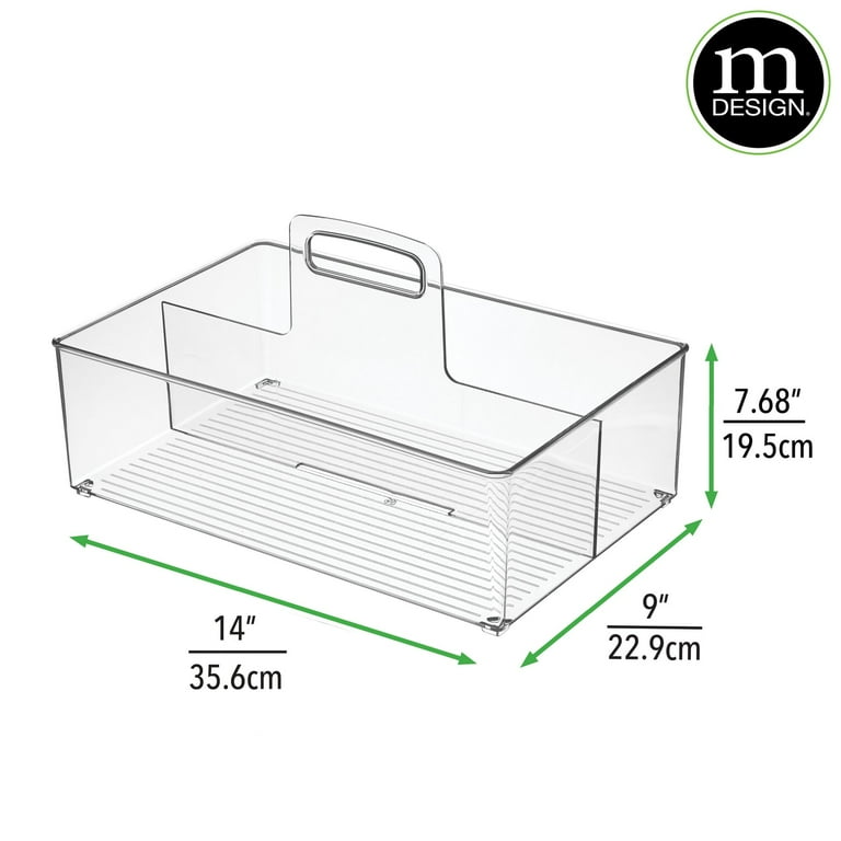 mDesign Large Plastic Divided Storage Organizer Caddy Tote with Handle,  Clear 