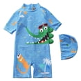 thumbnail image 3 of Boys Swim Shirt Toddler Boy Marine Animal Print Sun One-Piece Swimsuit with Swim Cap Rash Guard Long Sleeve Bathing Suit Kids Swimsuits One-Piece Swimsuit Boy with Zip swimming (Blue,L), 3 of 6