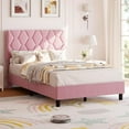 thumbnail image 1 of Twin Size Platform Bed Frame with Upholstered Headboard, Fabric Upholstered Bed Frame with Adjustable Headboard, Bed Frame with Diamond Pattern and Soft Fabric, Wood Slat Support, Grey, 1 of 9