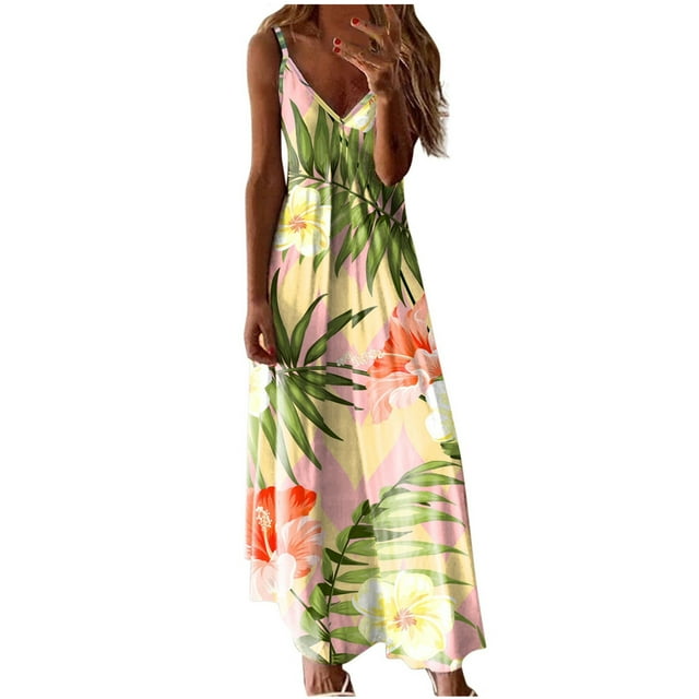 Fankiway Robe Longue Décontractée Sans Manches à Col en V à Rayures Imprimées, Robe de Plage pour Femmes Grande Taille