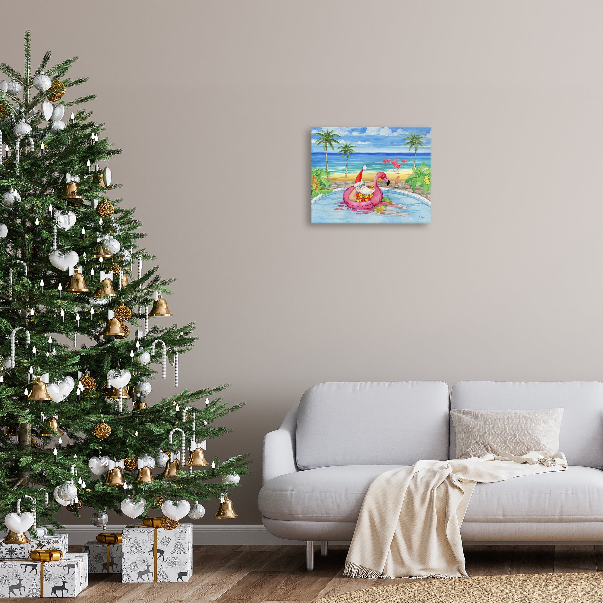 Stupell Industries Santa with Pool Float Holiday Painting Gallery Wrapped Canvas Art Prints Wall Art, 20 x 16