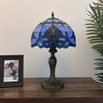 thumbnail image 5 of Tiffany Table Lamp Blue Stained Glass Baroque Style LED Bulb Included for Living Room Bedroom Bedside 12'W*12"D*19"H, 5 of 6