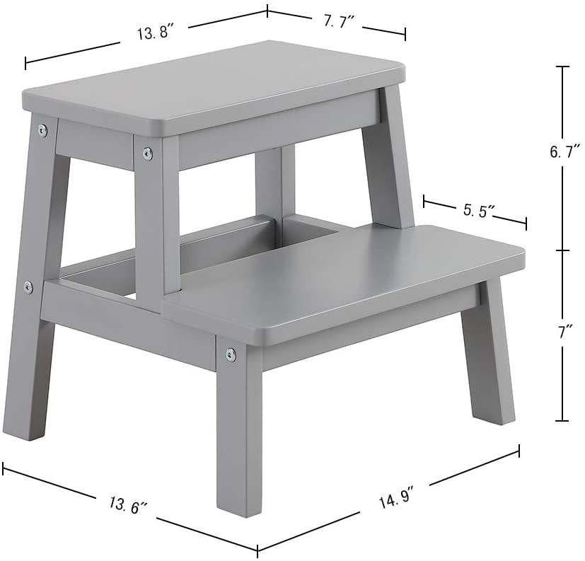 11" x 24" Gray Bed 9" tall Handcrafted Heavy Duty Wood Bedside Step Stool 