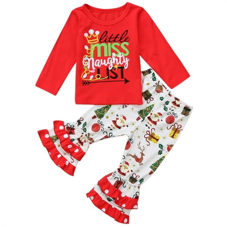 

Kids Baby Girl Christmas Clothes Set Cotton T Shirts Ruffle Pants Outfits