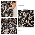 thumbnail image 4 of Albornoz estampado de manga corta para mujer, bata de baño larga de satén de gran tamaño con bolsillos para el hogar, Hotel, fondo negro, flores rosas, 4XL, 4 of 5