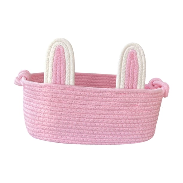 Cesta de Pascua para niños, cesta de almacenamiento, decorativa, tejida a mano, personalizada, para picnic. rosa