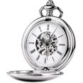thumbnail image 1 of Reloj de bolsillo unisex con cadena, cuerda manual analógica, esqueleto retro, alto brillo, 1 of 5