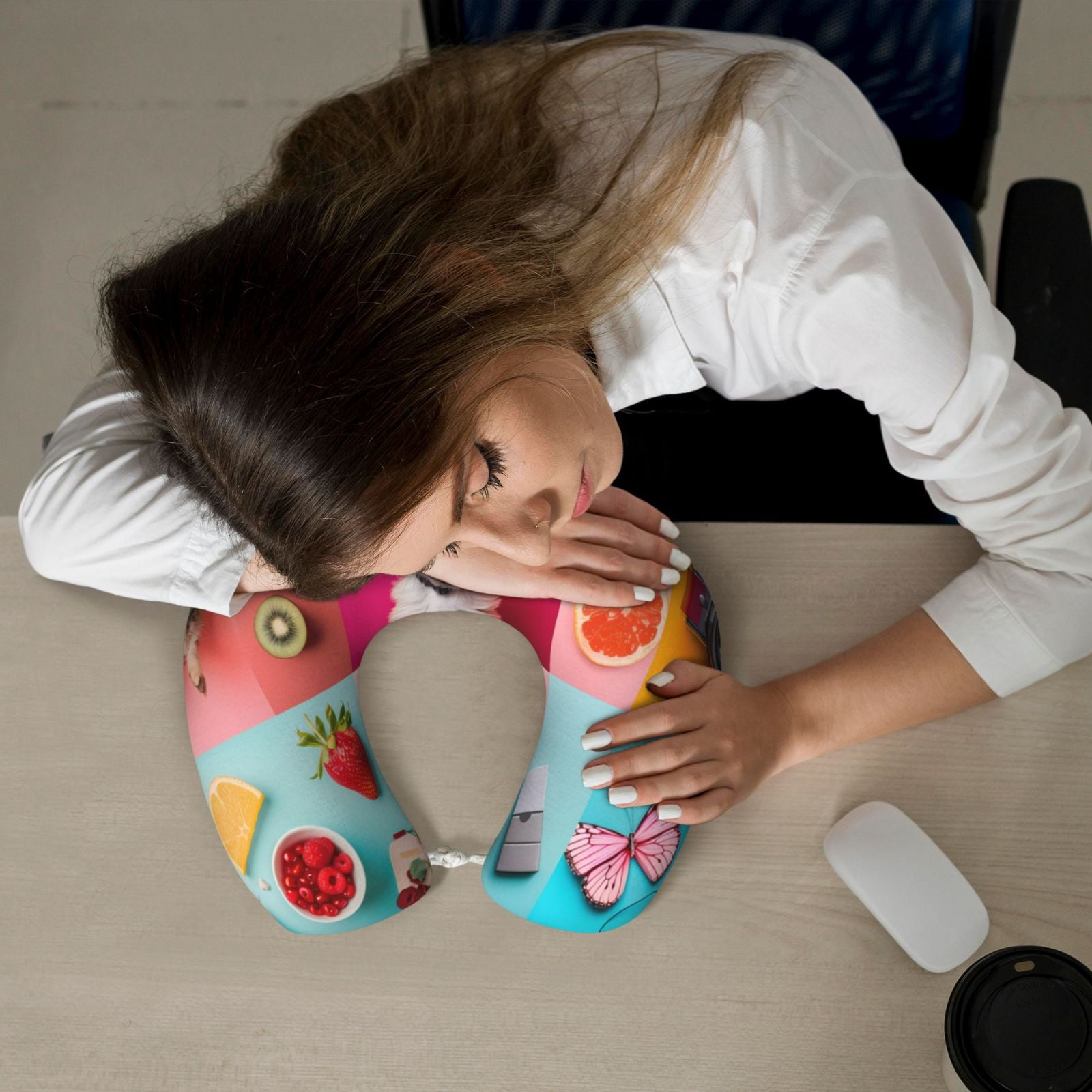 Xecao Colorful Dog Cat Collage Print Memory Foam Cervical Neck Pillow Versatile U-Shaped Pillows for Home,Office,Camping,Travelling,Soft Washable Cover
