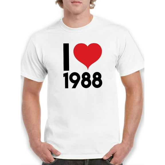 "I Love 1988" Medium Front Quote With Heart Graphic Men White T-Shirt, Male x-Large