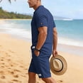 thumbnail image 6 of Summer Matching Set for Men Henley Neck Short Sleeve Shirts Shorts 2 Piece Casual Set Solid Color Relaxed Tracksuits XL, 6 of 9