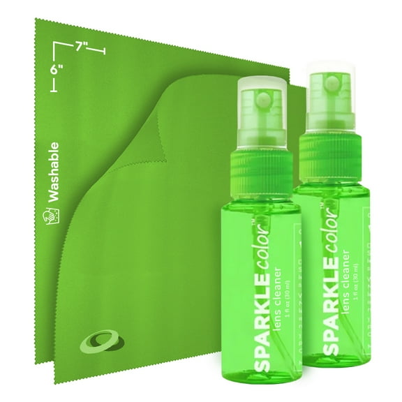 OPTIPAK Sparkle Anti-Reflective Lens Cleaner Spray Kit | (2x) 1oz Glasses Cleaner Bottle   (2x) Microfiber Cloth for Eyeglasses, Sunglasses, Lenses, Screens and Camera Cleaning Kit (4 Piece Set)
