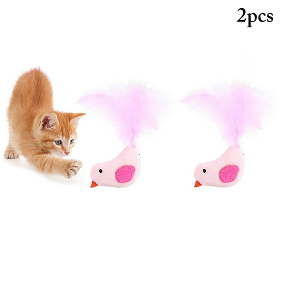 2PCS Bird Cat Toy Lovely Mini Plush Cat Feather Toy Cat Chew Toy Pet Bite Toy