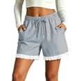 thumbnail image 2 of Cagogo Women Plus Size Elastic Waist Shorts with Pockets Casual Loose Beach Vacation Lounge Trousers Summer Travel Denim Shorts, Gray M, 2 of 7