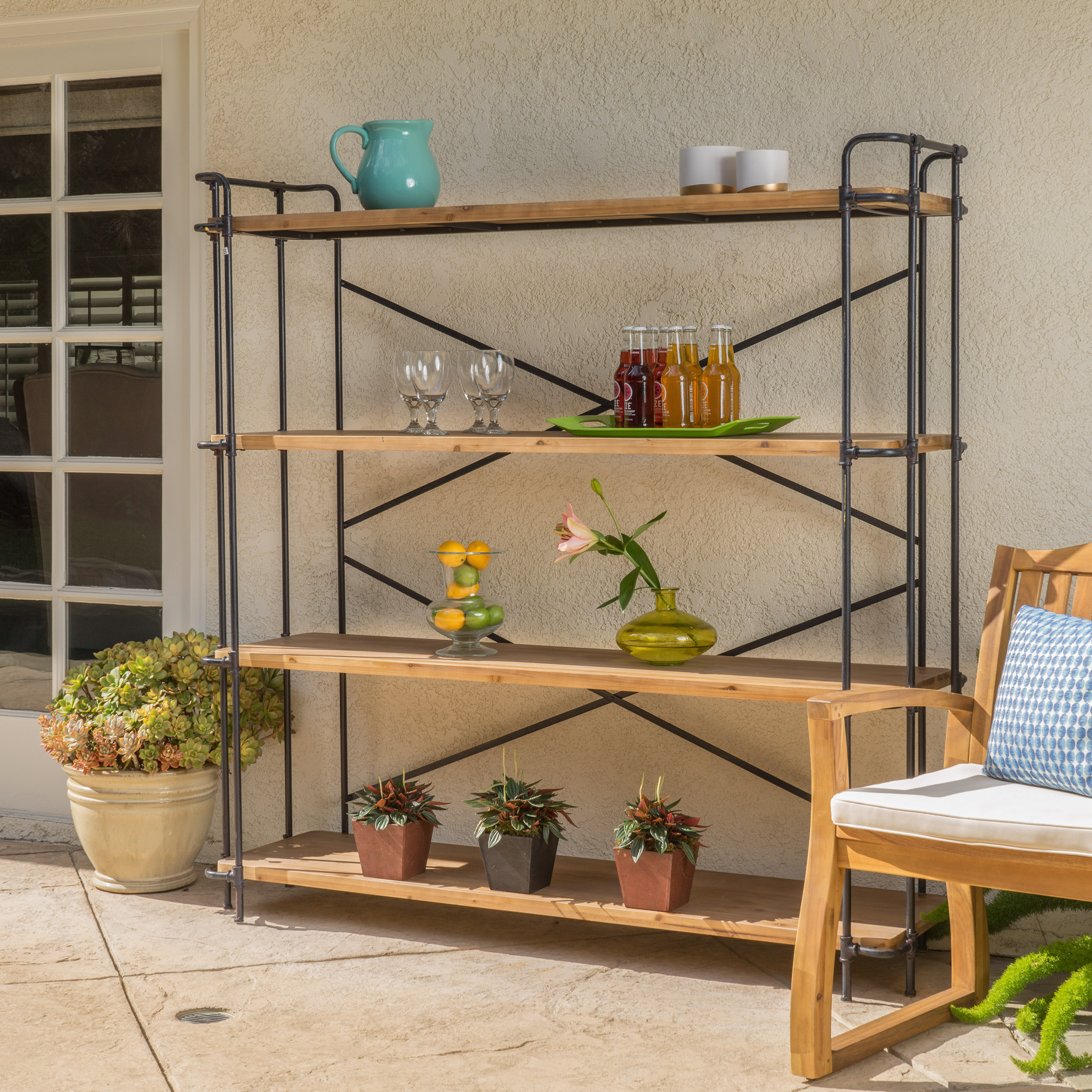 Noble House Jamestown Outdoor Industrial 4 Shelf Firwood Bookcase