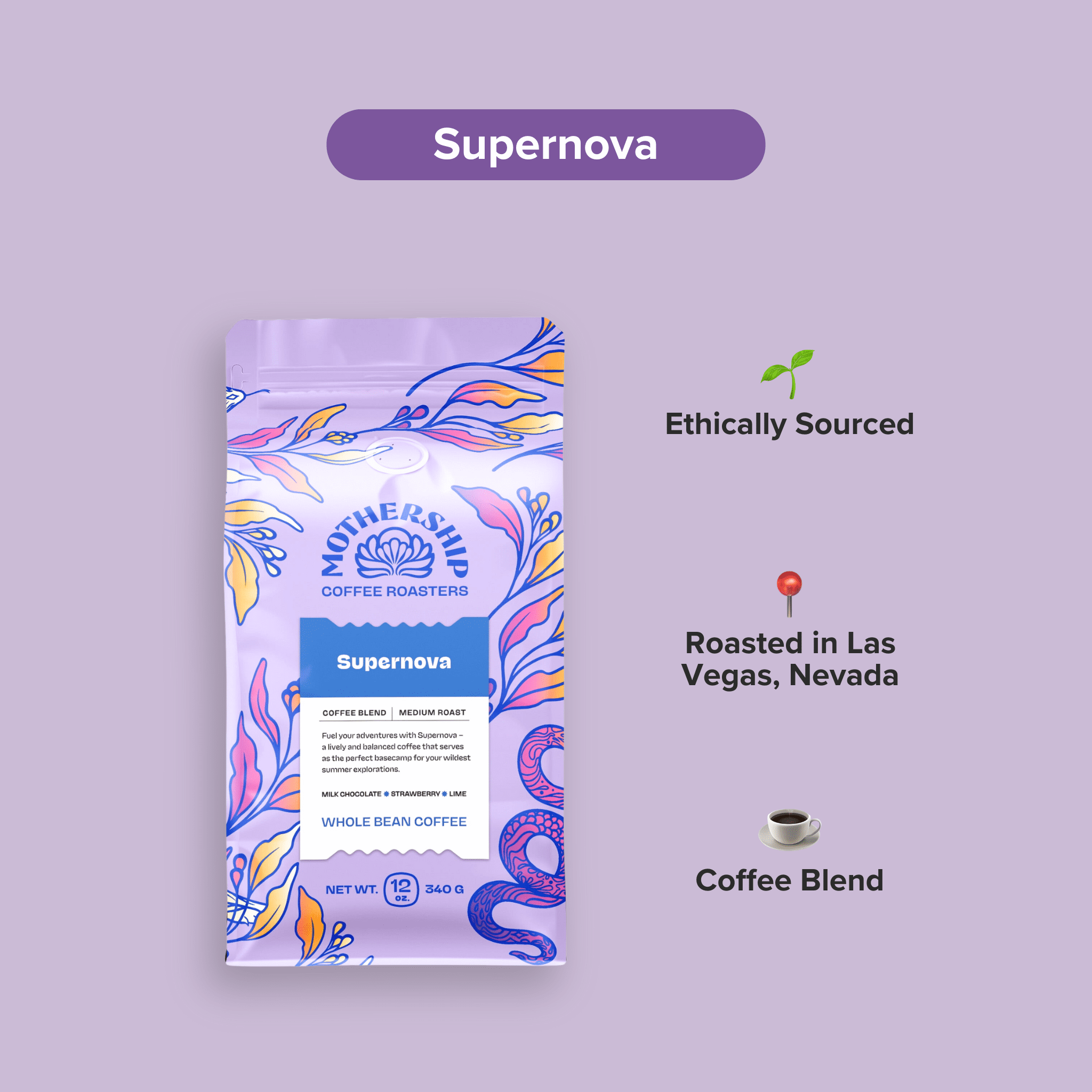 Local Mothership Coffee Supernova Blend, Medium Roast Coffee, Whole Bean 12oz