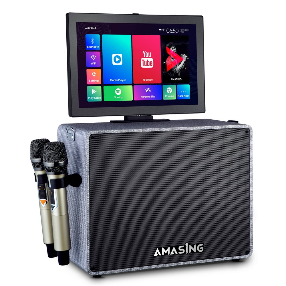 AMASING Karaoke Machine with 2 Wireless Microphones, Bluetooth Speaker