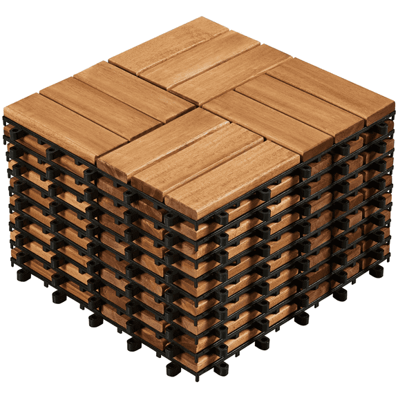 Topeakmart Pack of 10 Wood Flooring Tiles for Garden, Wood