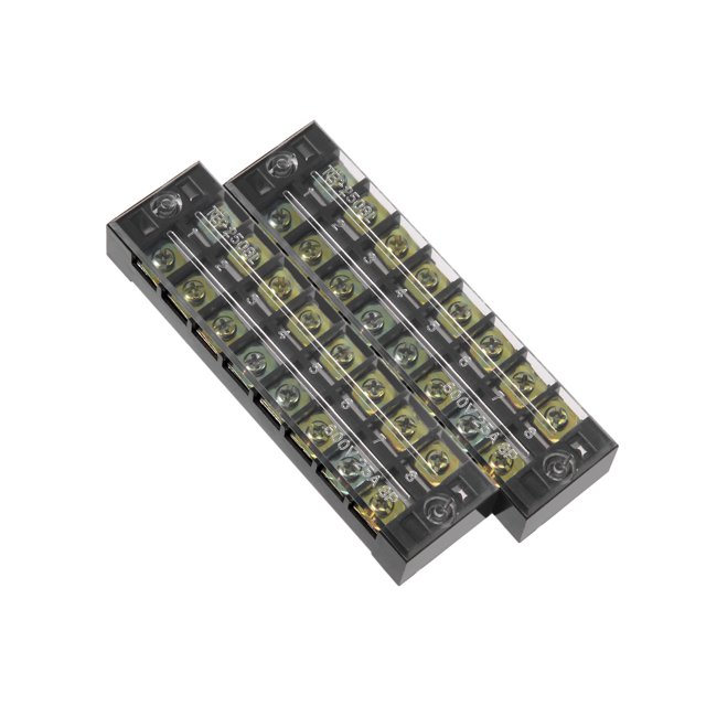 Unique Bargains 2 Pcs Dual Rows 8 Positions 600V 25A Cable Barrier Block Terminal Strip TB-2508L