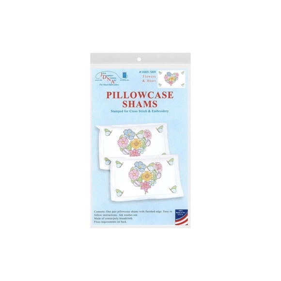 Jack Dempsey Stamped Pillowcase Shams 2/Pkg-Flowers & Hearts - 1685 589