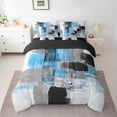 thumbnail image 3 of Manfei Adult Chic Rectangle 7 Pieces Bedding Comforter Set, Oil Printing Artwork Full Bedding Set, Modern Square Abstract Reversible Fitted Sheet Flat Sheet, Breathable Home Decor, 3 of 8