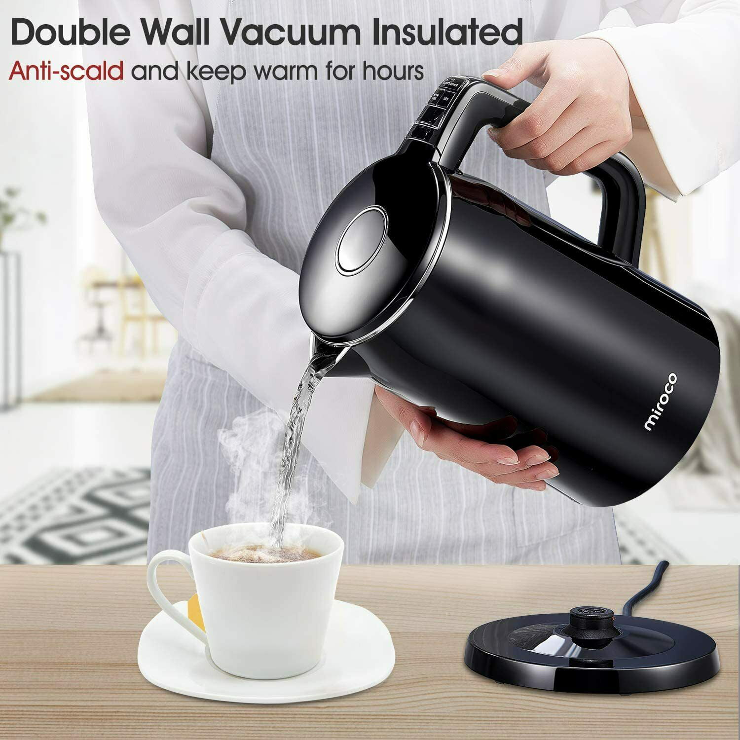 Electric Kettle, Miroco Double Wall 100% Stainless Steel Cool Touch Tea Kettle