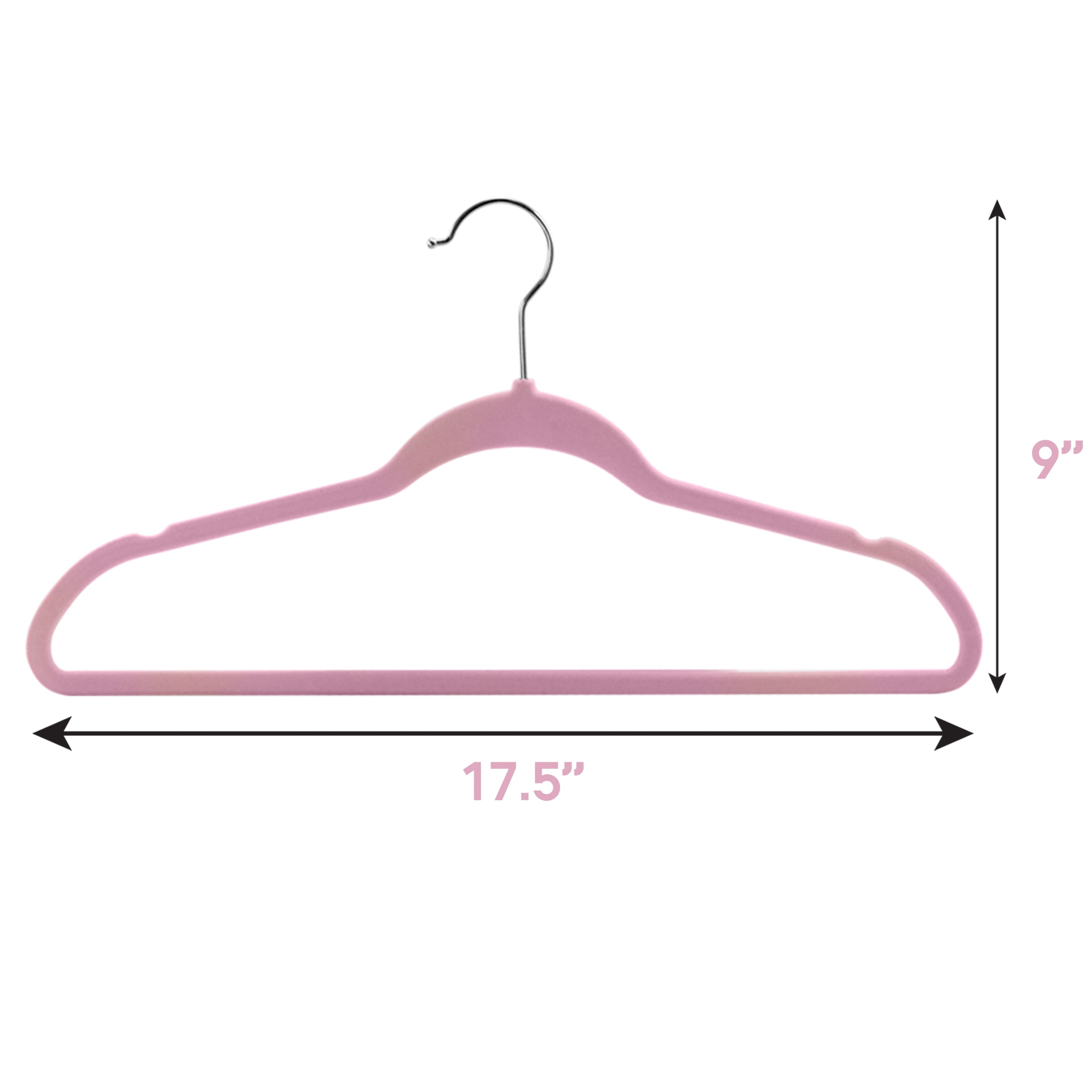Elama Home 100 Piece Flocked Velvet Slim Profile Heavy Duty Felt Hangers with Stainless Steel Swivel Hooks in Pink
