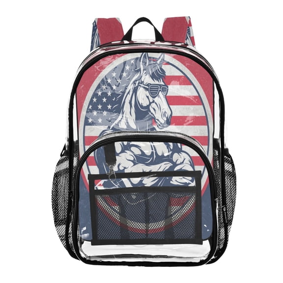 Clear PVC Backpack 12L Transparent Shoulder Bag with Mesh Pockets Muscular Horse