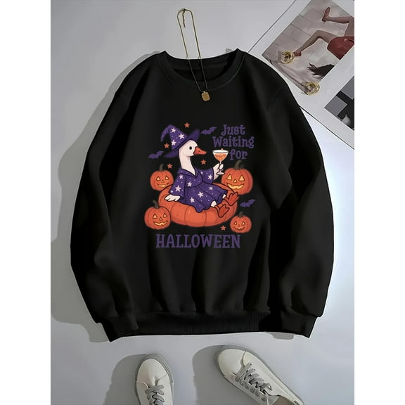 Halloween Goose Wizard Sweatshirt Design round-neck long-sleeved Casual Comfort Comfort Cotton Top Black S-3XL