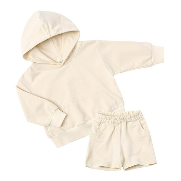 YUTK Girls' Sweatsuit Set,Girls and Boys Fall Winter Long Sleeve Round-Neck Blouses and Casual Shorts Baby Sport Hooded Sweatshirt Suit Clearance Beige