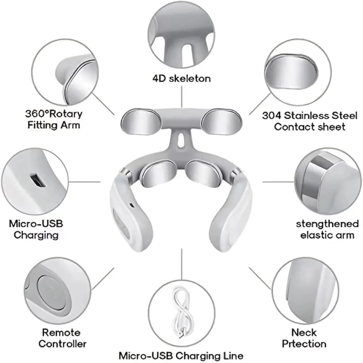Neck Massager Device - Portable Massager with Heat & Vibration Modes Deep Muscle Activation, 6 Modes, 9Intensities, Hands-Free, Ergonomic Design, Quiet Relaxation