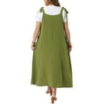 thumbnail image 3 of Agnes Orinda Women's Plus Size St. Patrick's Day Pinafore Dress Tie Shoulder Strap Pleated Jumper Dress Casual Overall Dress with Pockets 3X Army Green, 3 of 6
