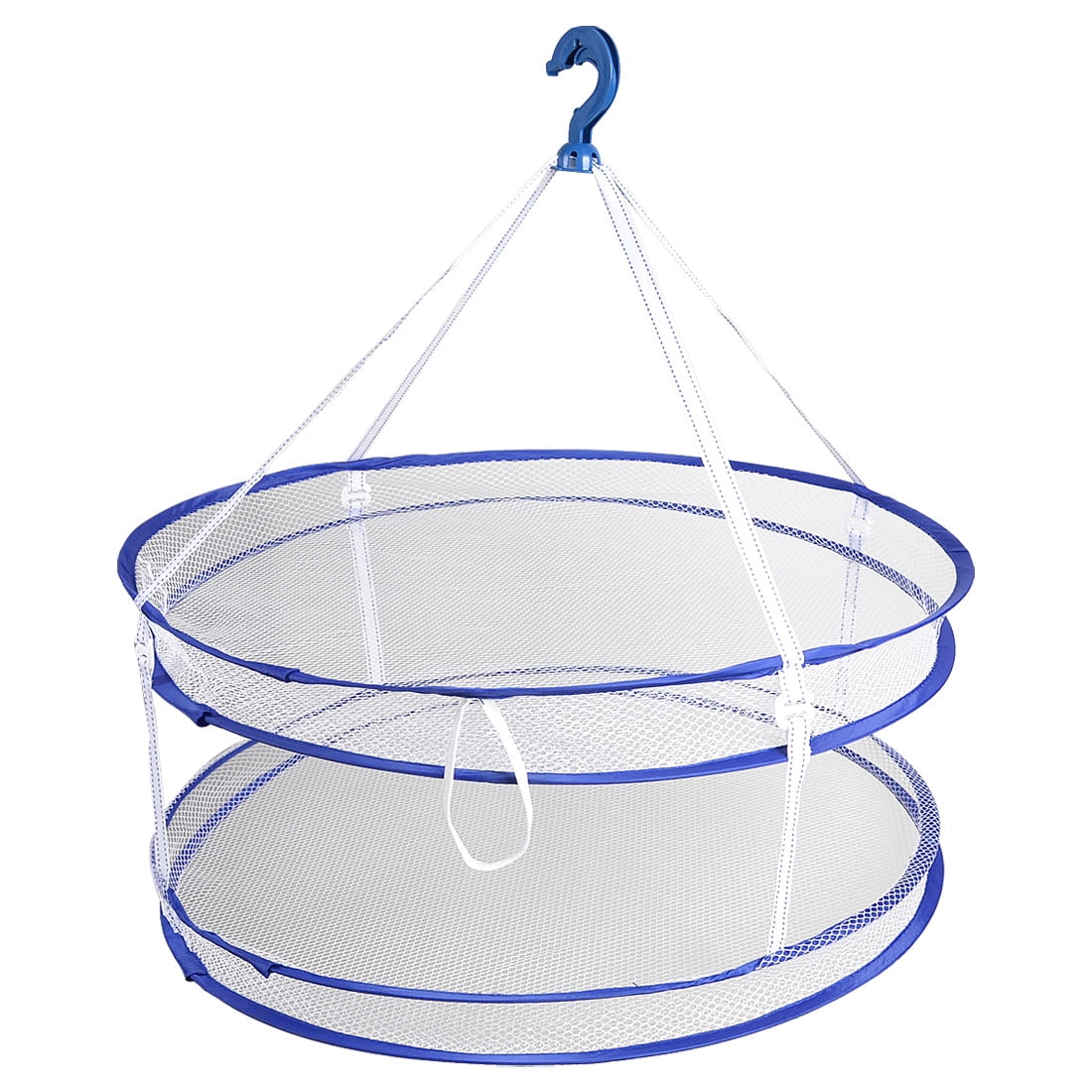 Unique Bargains Home White Blue Two Layers Nylon Netty Hanging Foldable Dryer Basket Walmart