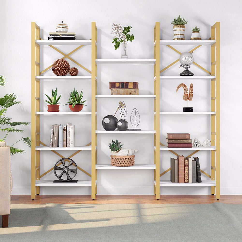 Tribesigns 7-Open Display Shelf Bookcase Etagere Bookshelf with Gold Tube Frame 