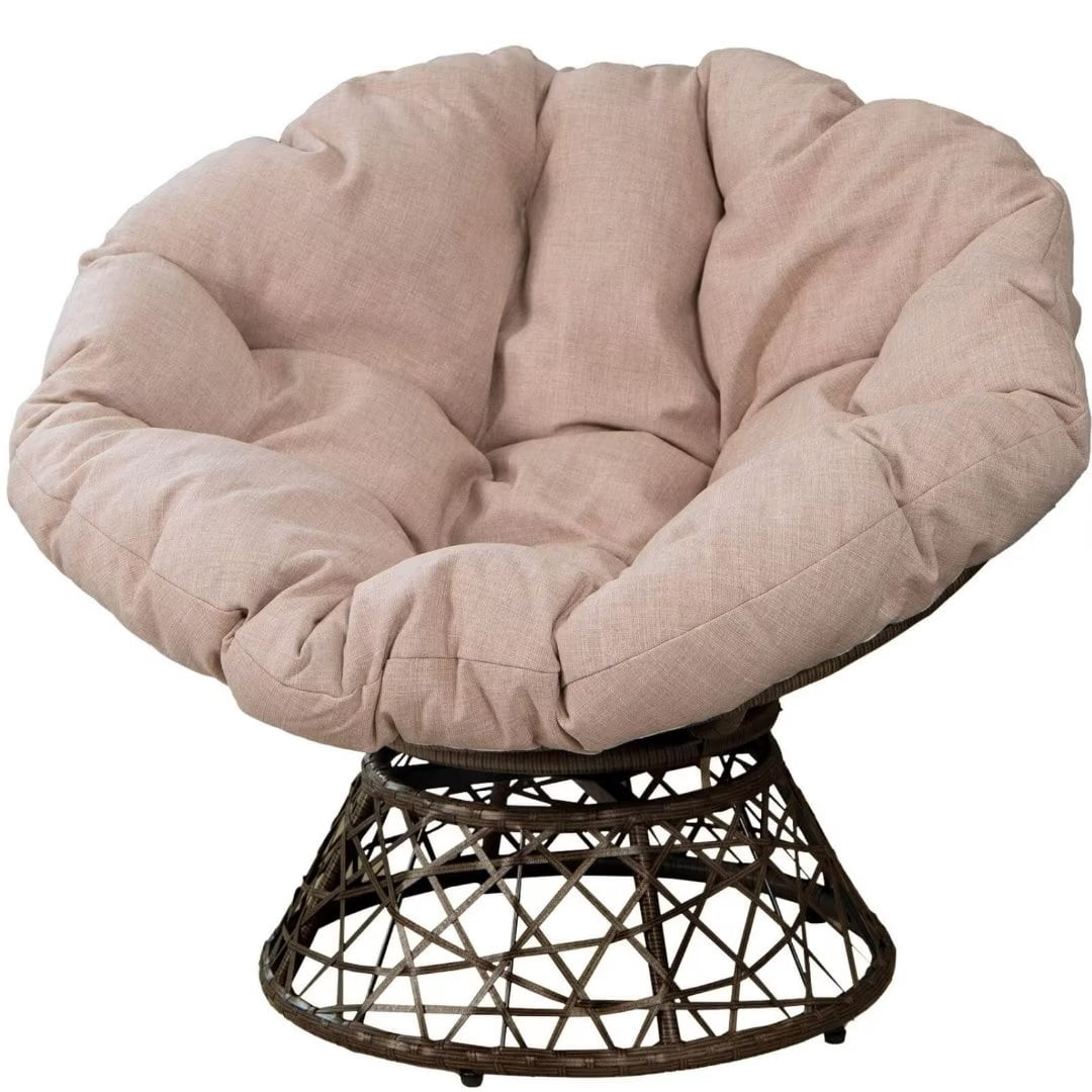 NiamVelo 35-inch Rattan Papasan Chair 360-degree Swivel Papasan Chair with Frame and Cushion 397 