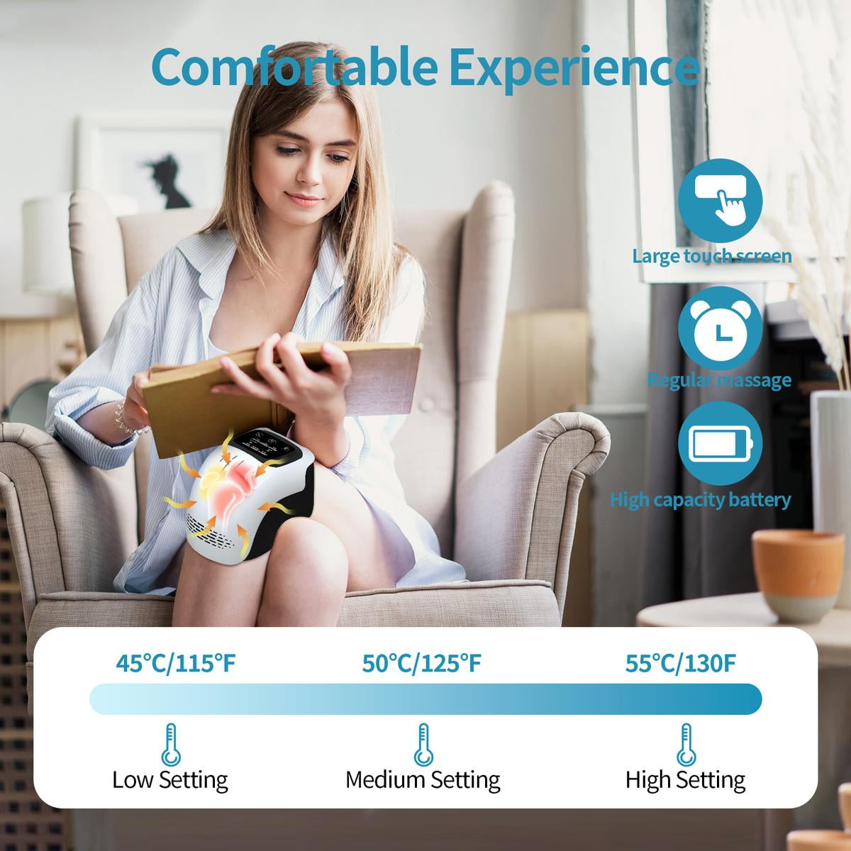 Cordless KneeMassager with lnfrared Heat andVibration,Adjustable TemperatureKnee Massager