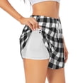 thumbnail image 3 of Lsque Black White Plaid Printed Women's Running Shorts with Liner Pockets,Elastic Quick Dry Workout Athletic Gym Yoga Shorts,Womens High Waist Shorts-X-Large, 3 of 9
