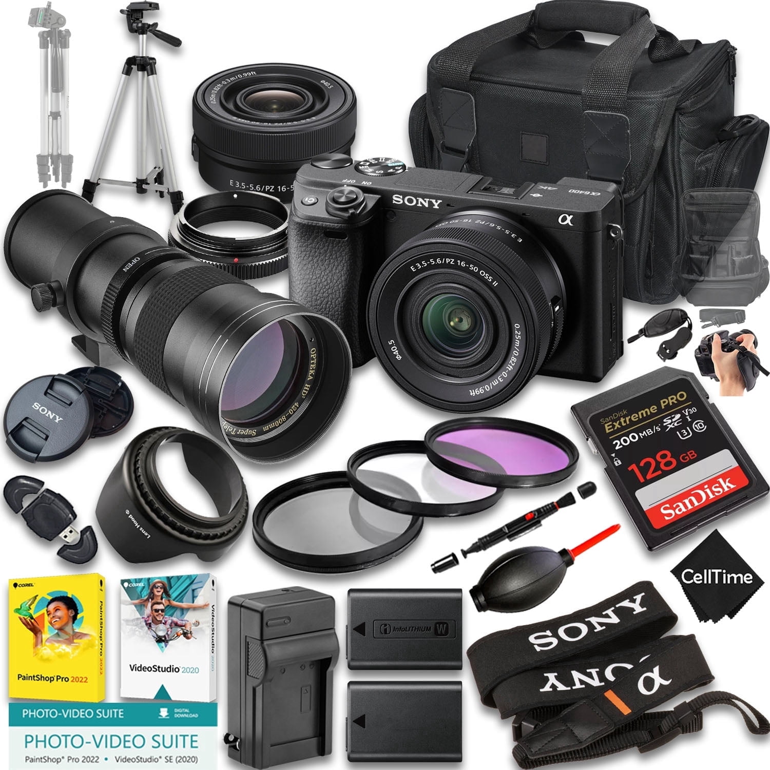 Sony Alpha a6400 Camera with 16-50mm & 55-210mm Lens, 2x32GB Card