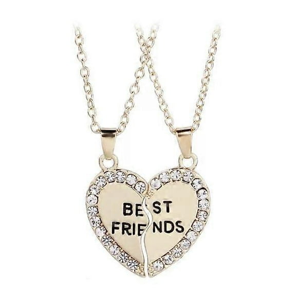 Best Friends - 2 Gold Necklaces - Heart With Rhinestones Gold