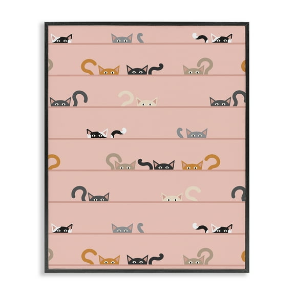 Stupell Industries Peeking Cats on Pink Animals Painting Black Framed Art Print Wall Art, 11 x 14