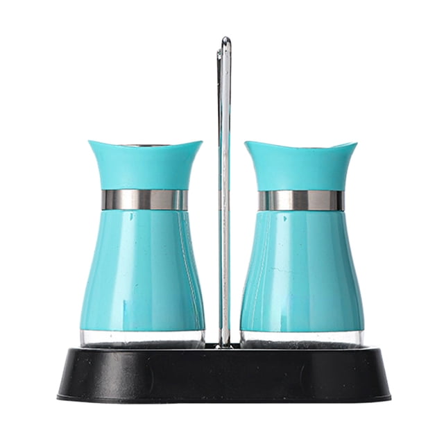 Spice and Seasonings Set 2-Piece Refillable Glass Pepper Shaker with Stainless Steel Lids and Mounting Bracket for Kitchen Table or Camping