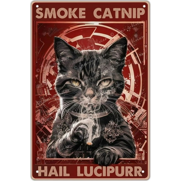 Vintage Tin Sign Smoke Catnip Poster Black Cat Decor Home Wall Art Decoration Retro Metal Tin Sign for Cafes Bar Club Pub Man Cave Garage Wall Decor Funny Signs Gift 12x16 Inch