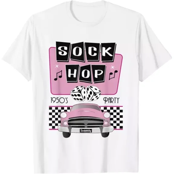 Hot Trending 50S Sock Hop Dance Retro 1950S Party Doo Wop Rockabilly Pink T-Shirt Birthday Gifts; For Men & Women