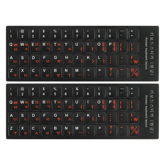 Korean Keyboard Stickers PC Keyboard Stickers Black Background with Orange White Lettering 2Pcs