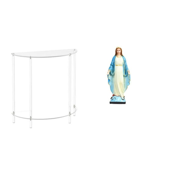 Siruishop Acrylic Side Table for Small Space with Lady of Figurine Virgin Mary Statue Accent End Table Skinny Nightstand Religious Jesus Ornament Crafts Catholic Sculpture for Bathroom Home