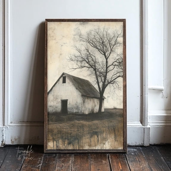 PosterArt Vintage Barn Art Print Rustic Farmhouse Wall Décor Dark Academia Poster Antique Countryside Landscape, 8x12 UNFRAMED