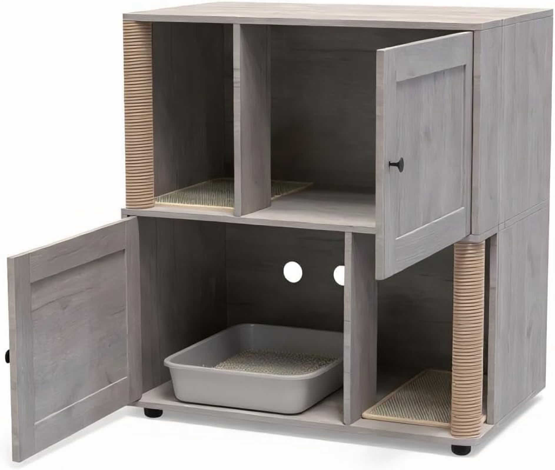 Acekid Cat Litter Box Enclosure Furniture Double Wooden Enclosed Litter Box Two-Unit Hidden Litter Cabinet Farmho